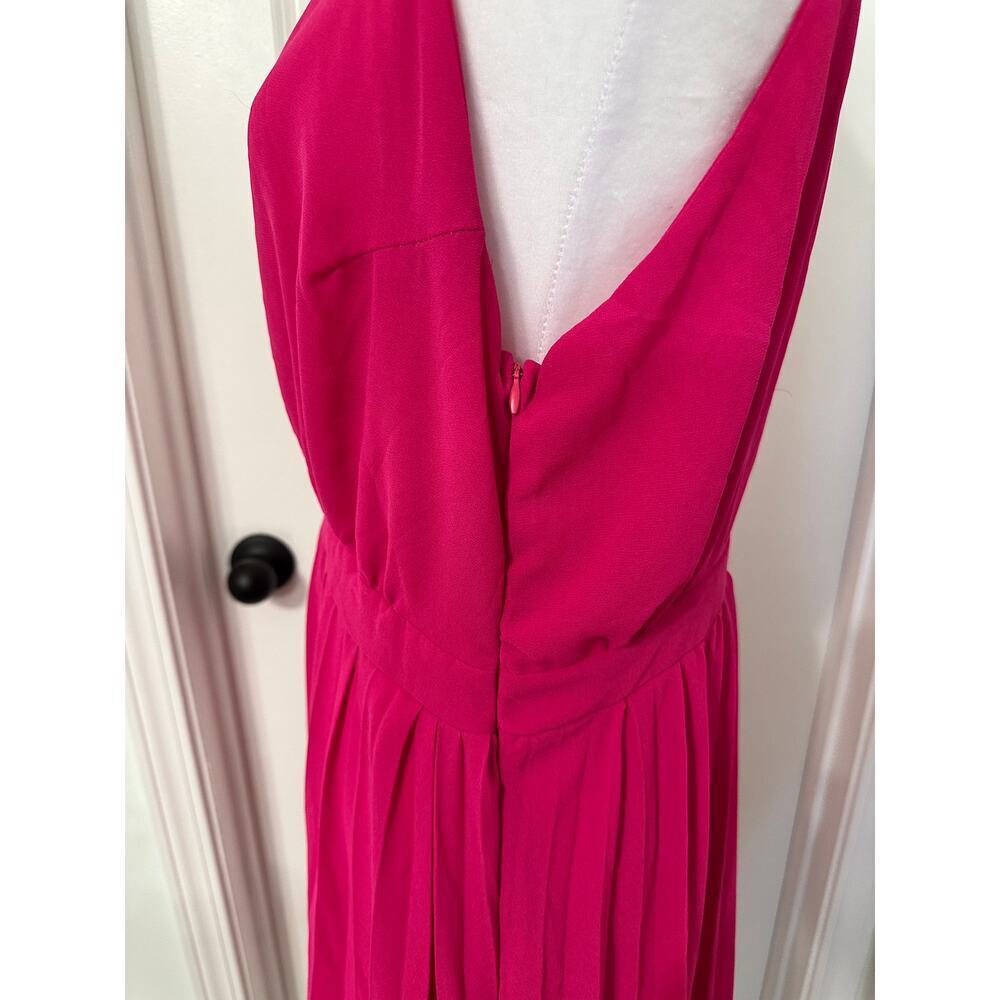 💖🔥 Hot Pink Keyhole Cutout Midi Dress Open Back Draped Size Large - Picture 4 of 7